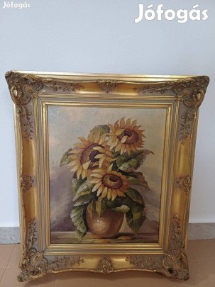 Festmény olaj vászon, napraforgó csendélet