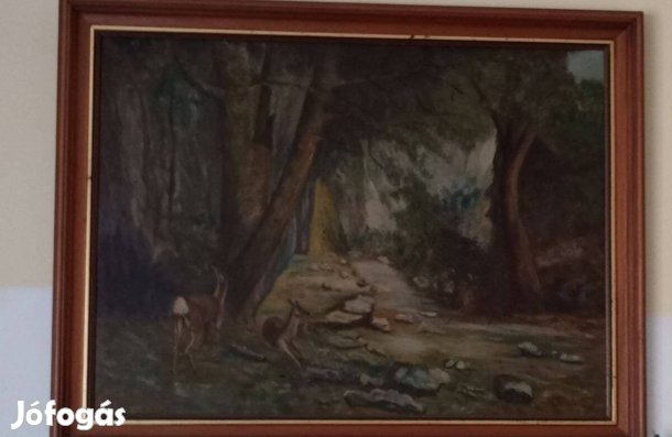 Festmény őzes tájkép újrakeretezve