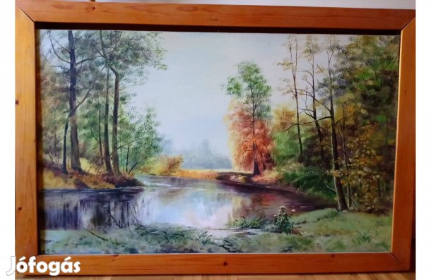 Festmény tájkép tömör fa keretben eladó Győrben