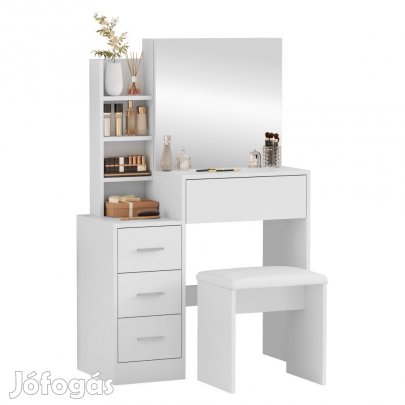 Fésülködőasztal puffal, fehér, RADAS