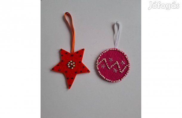 Filc csillag 11 cm és gömb 9 cm dísz gyöngyökkel darabár