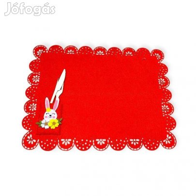 Filc húsvéti tányéralátét nyuszis mintával piros, 40x30 cm