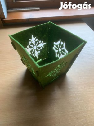 Filc karácsonyi összecsukható zöld kis tároló, kosár, tartó 13x11,5 Új
