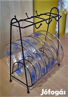Finom üveg süteményes/kompótos készlet állványon, Salgótarjáni