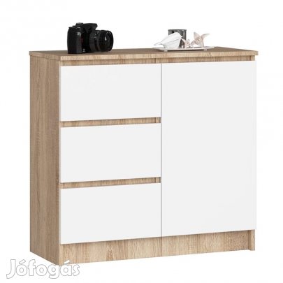 Fiókos komód hálószoba nappali bútor 80x35x77 cm barna fehér GW-02
