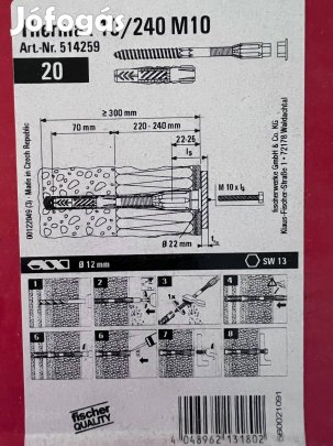 Fischer 514259 Thermax 10/240 M10 Távtartó szerelőrendszer 310 mm 22mm