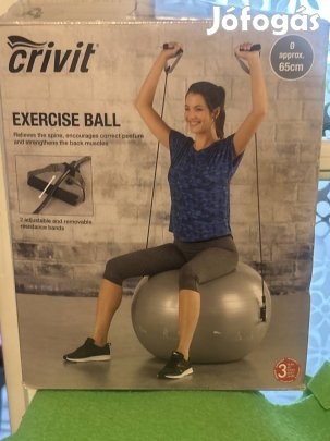 Fitness labda gumi fogantyúval, gimnasztikai labda, szürke, 65 cm