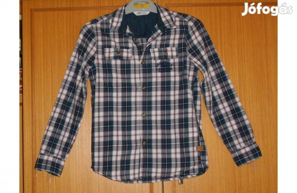 Fiú ing, H&M, divatos, kockás, feliratos.140, 9-10 év. Féláron