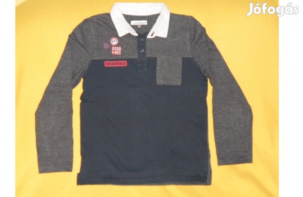 Fiú póló, elegáns, fehér gallér, gombos, hosszú ujj. 146, 10 év