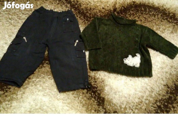 Fiú téli szett olcsón 80 86 bélelt nadrág pulóverrel csomagban