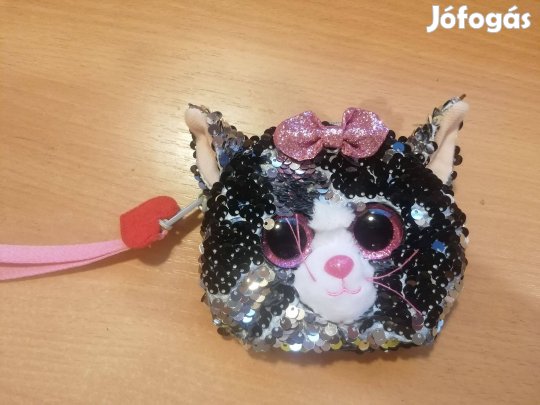 Flitteres csuklótáska, pénztárca, Kiki cica