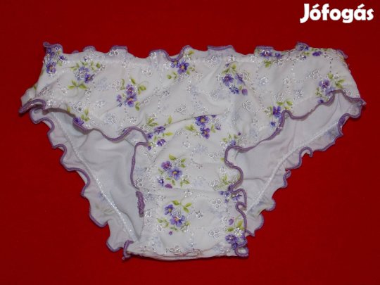 Fodros hímzett virágos olasz fürdőruha 86-os, 1-2 éves kislányra