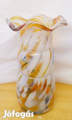 Fodros szájú Muránói Splatter Art Glass váza 1930-1940-es évek ritkasá