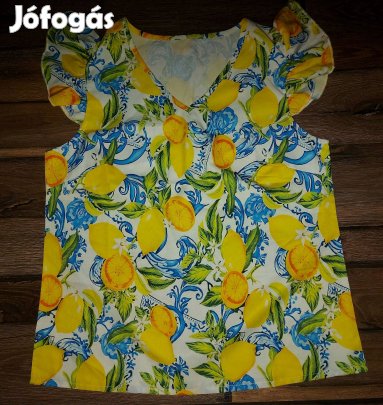 Fodros ujjú citrom mintás top M