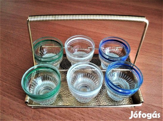 Fogantyús tálcás retro likőröskészlet a 60-as évekből