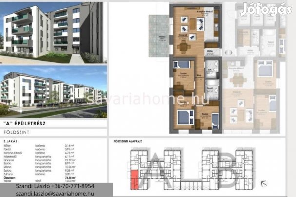 Földszint, 3 szoba + nappalis, teraszos, újépítésű lakás foglalható,