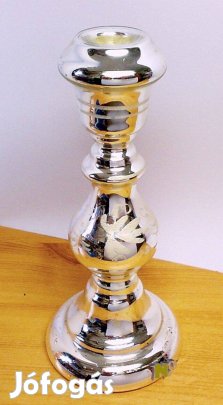 Foncsorozott huta üveg gyertyatartó, biedermeier stílusban, festett vi