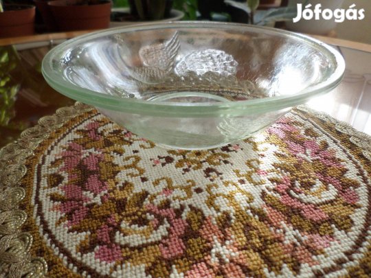 Főnixmadár mintájú vastag üvegből készült tálka