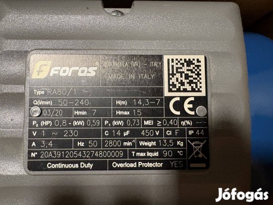 Foras RA 80/1 centrifugál szivattyú