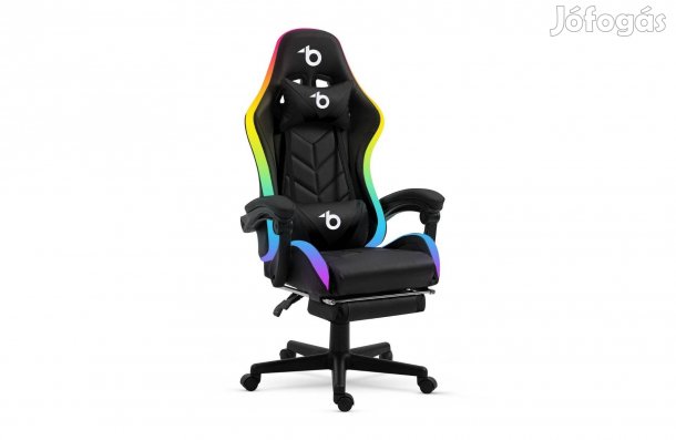 Forgószék RGB LED-es gamer szék - karfával, párnával Fekete