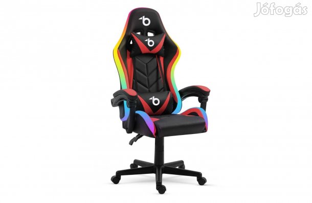 Forgószék RGB LED-es gamer szék - karfával, párnával Piros fekete