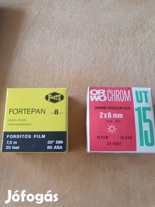 Fortepan és Orwochrome 2x8 mm es filmek, bontatlan 