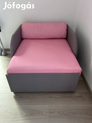Fotelágy ágyneműtartóval, rózsaszín szürke, gyerekágy