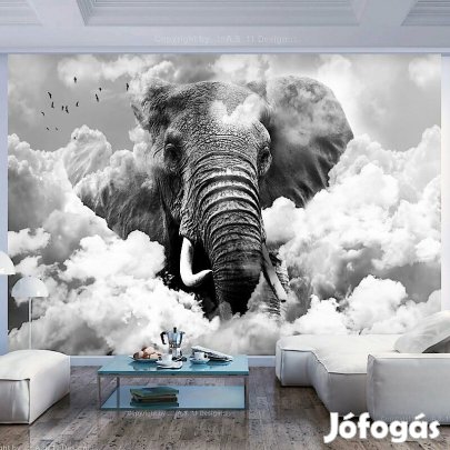 Fotótapéta - Elefánt a felhőkben (fekete-fehér)