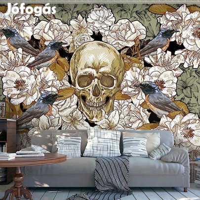 Fotótapéta - Koponya virágok és madarak között