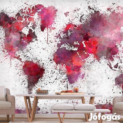 Fotótapéta - Piros vízfestékes világtérkép