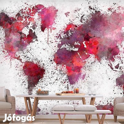 Fotótapéta - Piros vízfestékes világtérkép
