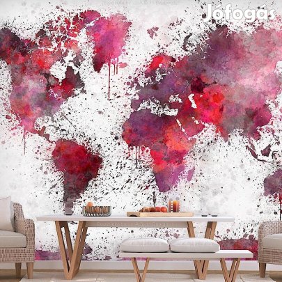 Fotótapéta - Piros vízfestékes világtérkép