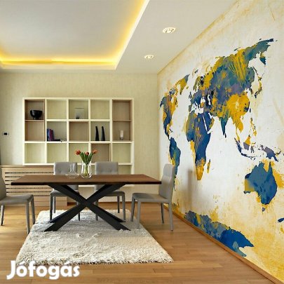 Fotótapéta - Sárga és kék mintás világtérkép