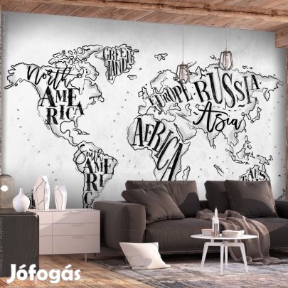 Fotótapéta - Világtérkép fekete-fehérben