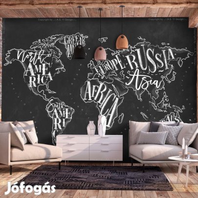 Fotótapéta - Világtérkép fekete-fehérben 2