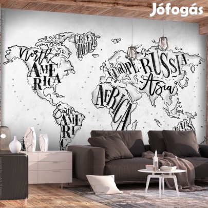 Fotótapéta - Világtérkép fekete-fehérben