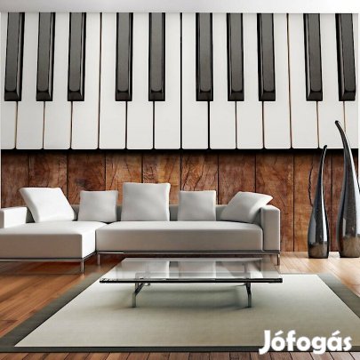 Fotótapéta - Zongorabillentyűk mahagóni deszkákon