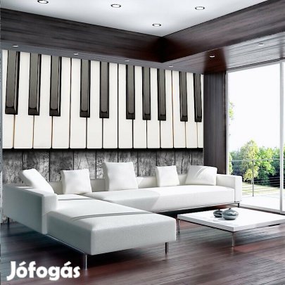 Fotótapéta - Zongorabillentyűk szürke deszkákon