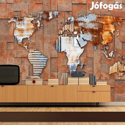 Fotótapéta -  Modern világtérkép téglamintás háttérrel