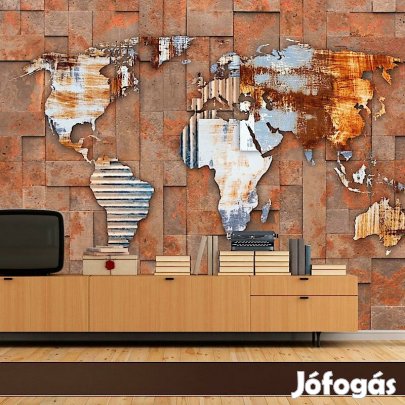 Fotótapéta -  Modern világtérkép téglamintás háttérrel