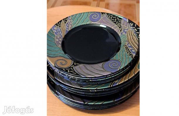 Francia étkészlet 18 részes művészi üveg