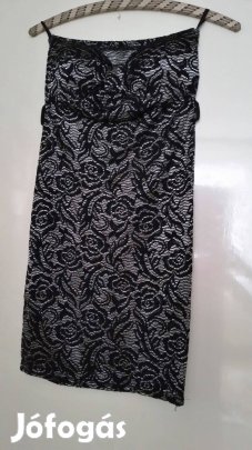 Francia fekete csipke mintás pánt nélküli alkalmi miniruha