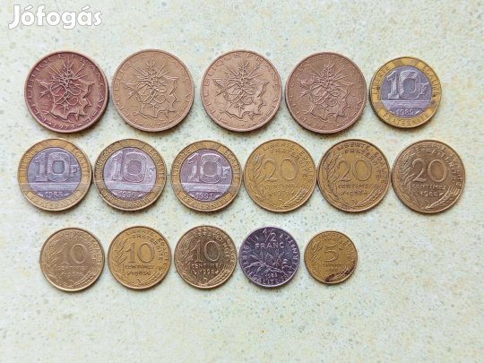 Franciaország 14 db Különböző Érme Centimes Frank Francs 1963-1998