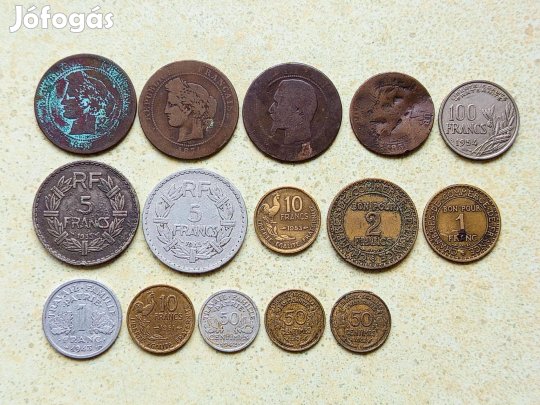 Franciaország 15 db különböző Érme Centimes Frank Francs 1856-1954