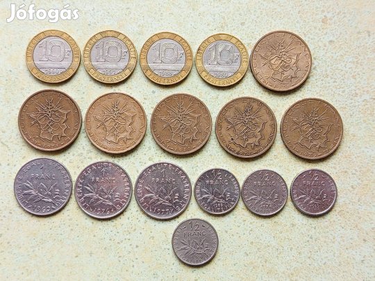 Franciaország 17 db különböző Érme 1/2 1 10 Frank Francs 1960-1991