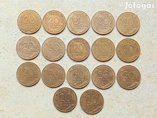 Franciaország 17 db különböző Érme 20 Centimes 1963-1997