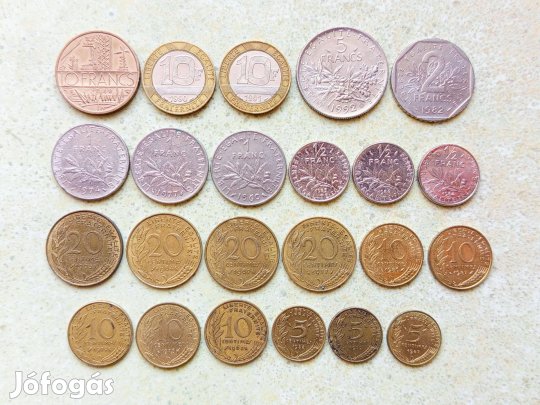 Franciaország 23 db Különböző Érme Centimes és Frank Francs 1960-1992
