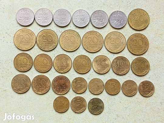 Franciaország 31 db Különböző Érme Centimes Frank Francs 1962-1998