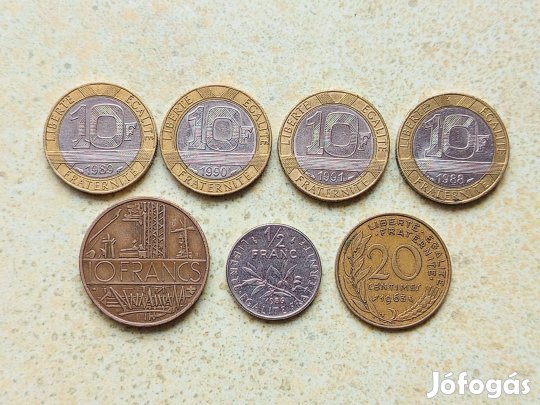 Franciaország 7 db Különböző Érme 20 Centimes 1/2 10 Frank 1963-1991