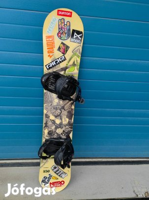 Freeride snowboard 150cm+ gyorsbelépős orrlefogós profi kötés M-L újsz